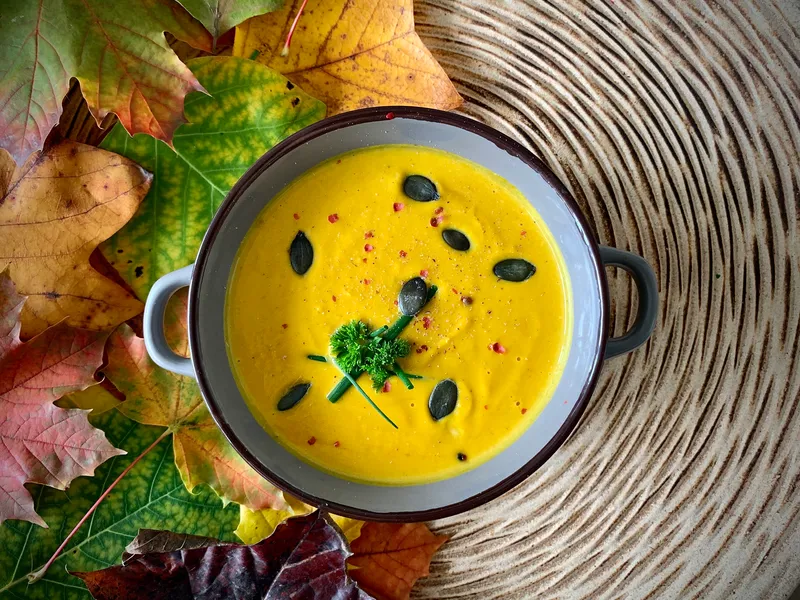 Pumpkin soup with hummus