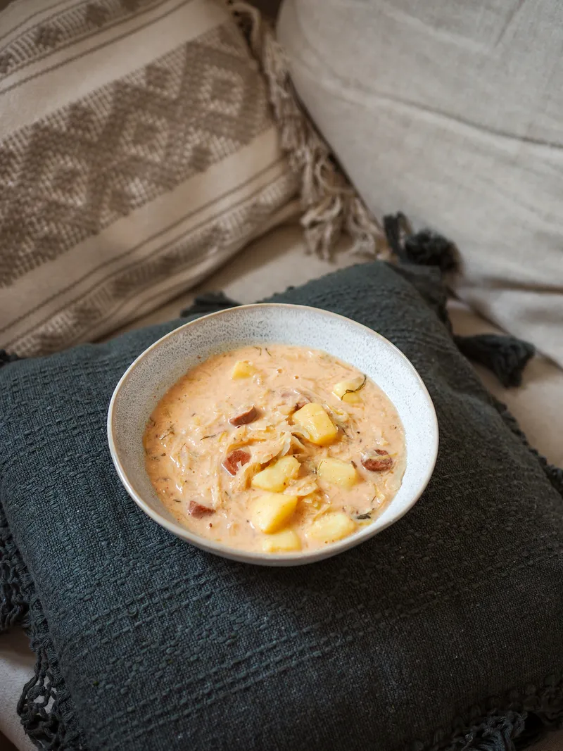 Traditional Czech Sauerkraut and Potato Soup (Staročeská couračka)